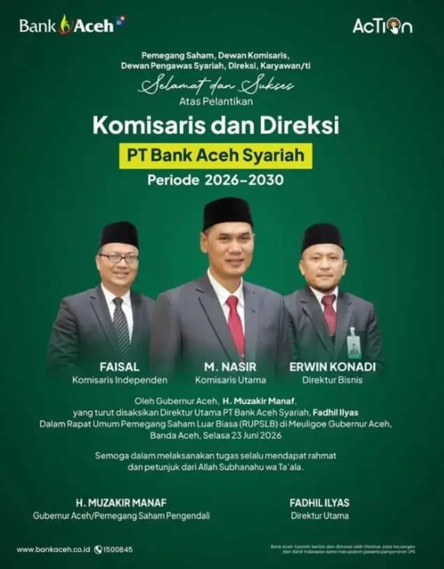 IDNC BANNER_Pelantikan Komisaris dan Direksi Bank Aceh